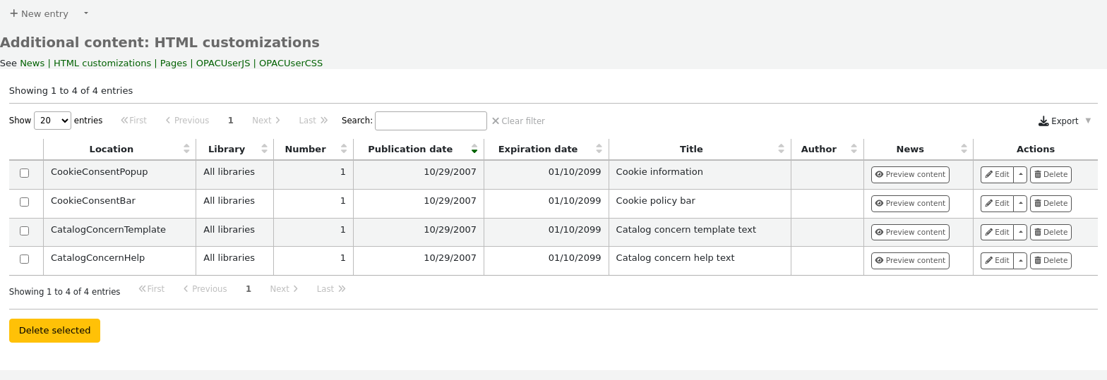 Additional content / HTML customizations main page