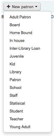 Drop down of patron categories when adding a new patron