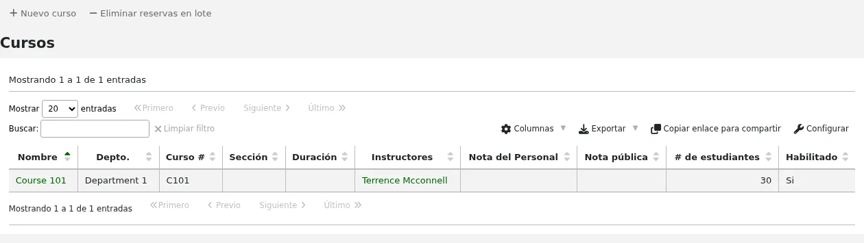 Courses pages, with two courses