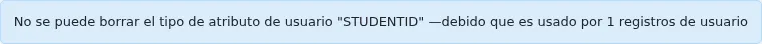 Message saying 'Could not delete patron attribute type "STAFFID" — it is in use by 1 patron records'