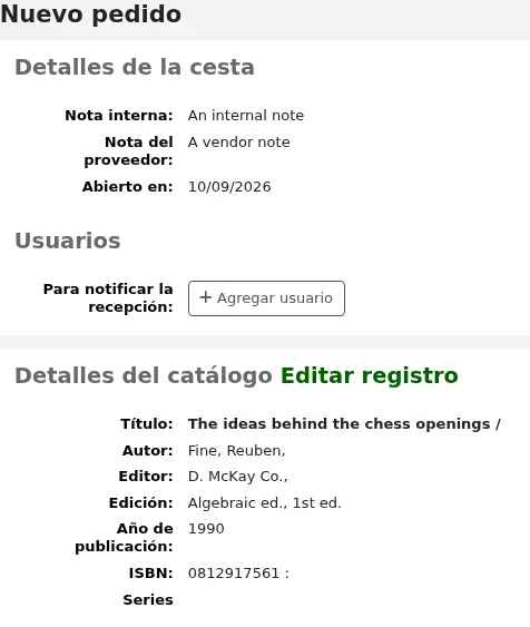 When ordering from an existing record, the record part of the order form will be automatically filled in