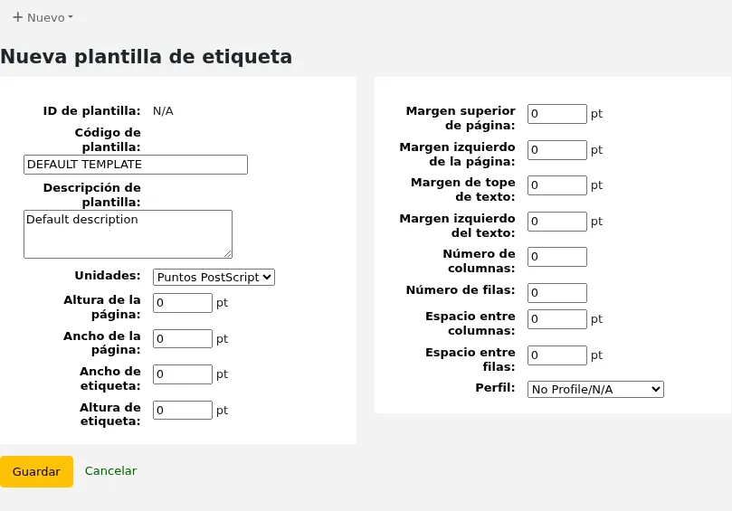 New label template form