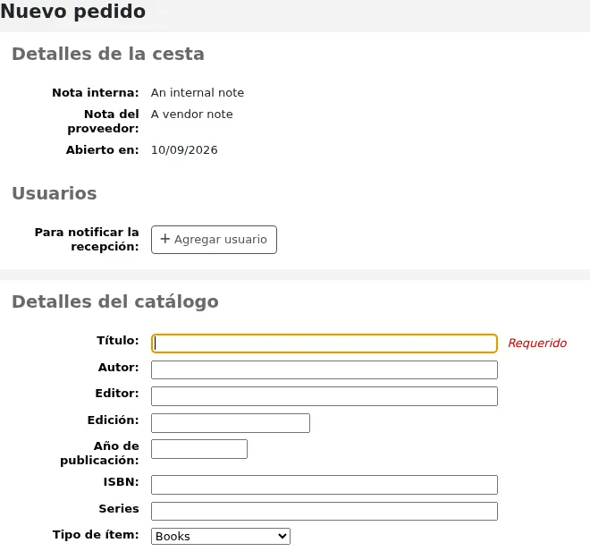 Order form with empty record fields