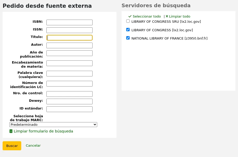 Z39.50 search form to order from an external source
