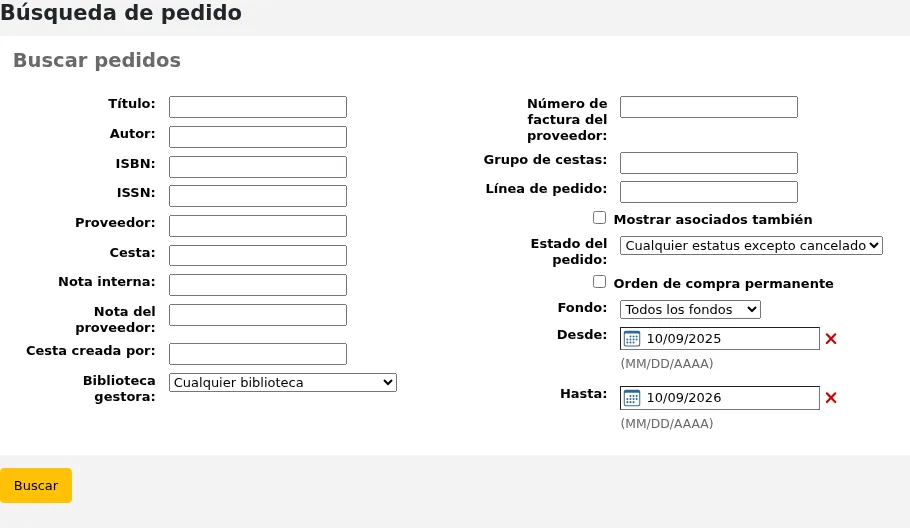 The advanced order search form