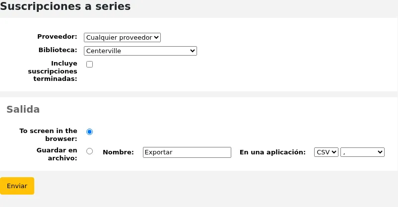 In the reports module, the form to launch statistics in the serials
