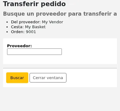 Vendor search box for transferring orders