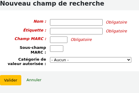 New item search field form
