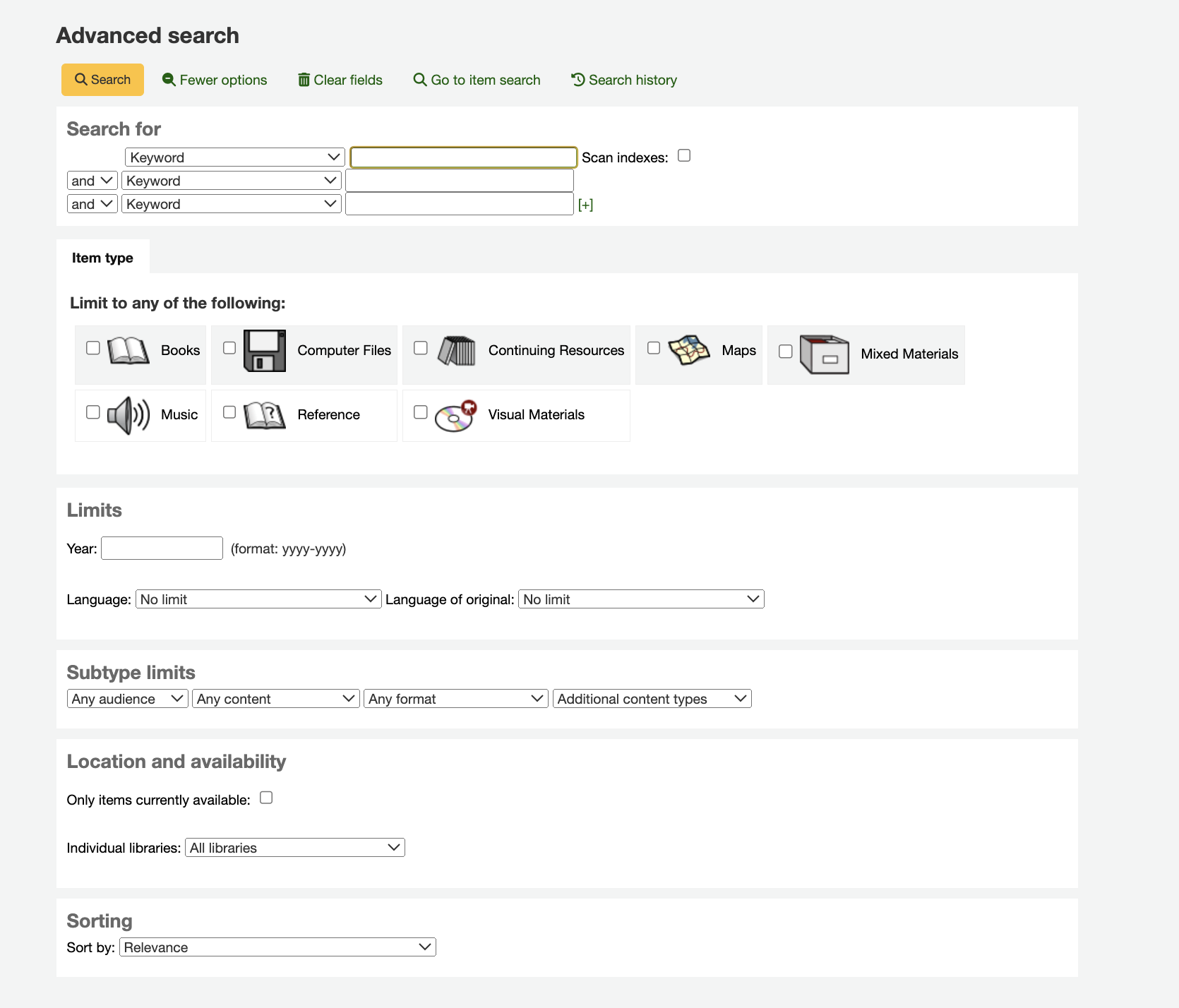 Le formulaire de recherche dans l'interface professionnelle