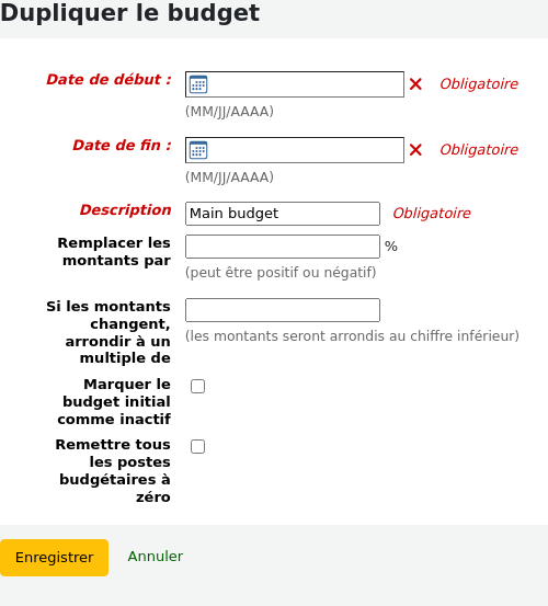 Form to duplicate a budget