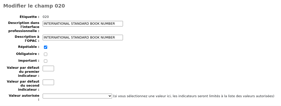 Form to edit a MARC field