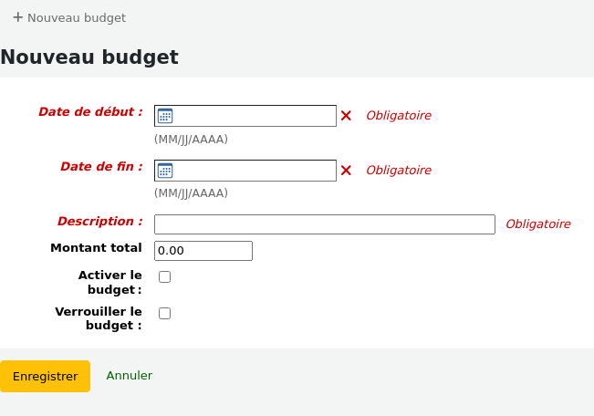 Form to add a new budget