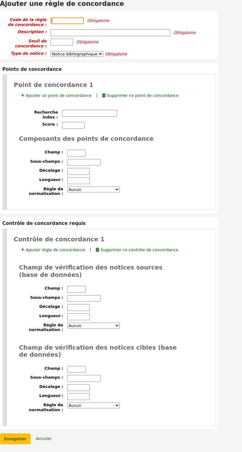 Add record matching rule form