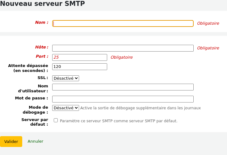 New SMTP server form