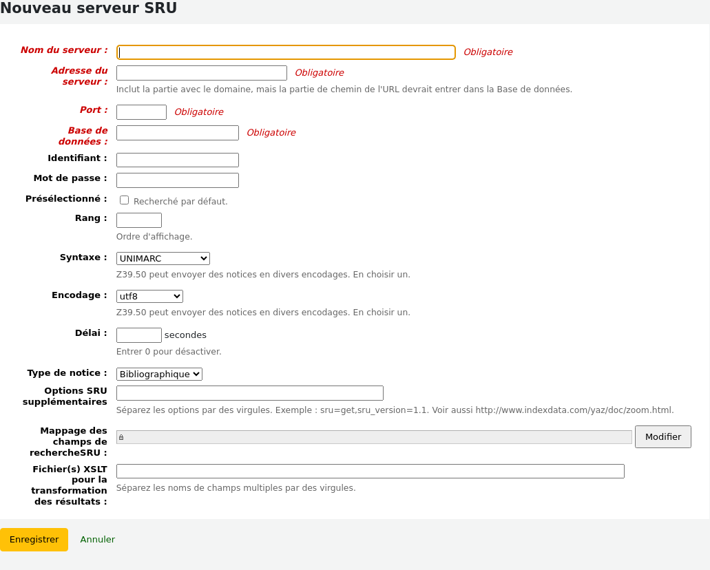 New SRU server form