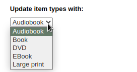 Menu déroulant listant les types de document disponibles pour les suggestions