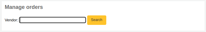The manage orders box on the acquisitions main page has a vendor search box