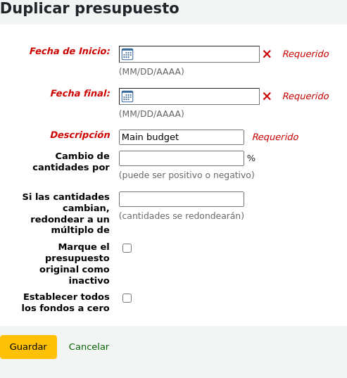 Form to duplicate a budget