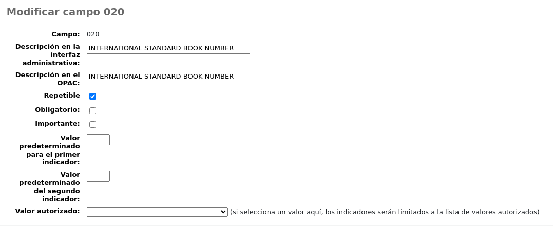 Form to edit a MARC field