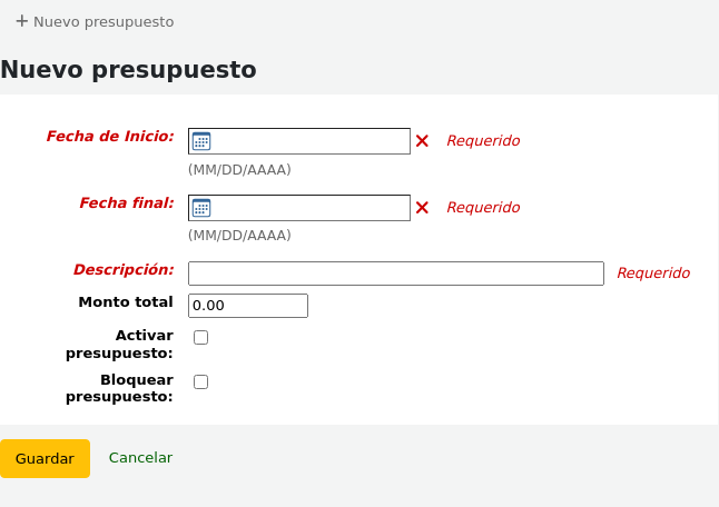 Form to add a new budget