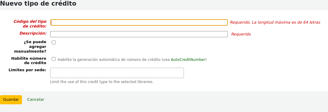 New credit type form