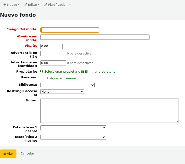 Form to add a new fund