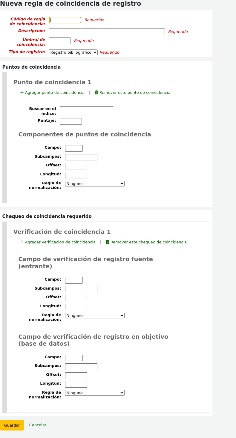 Add record matching rule form