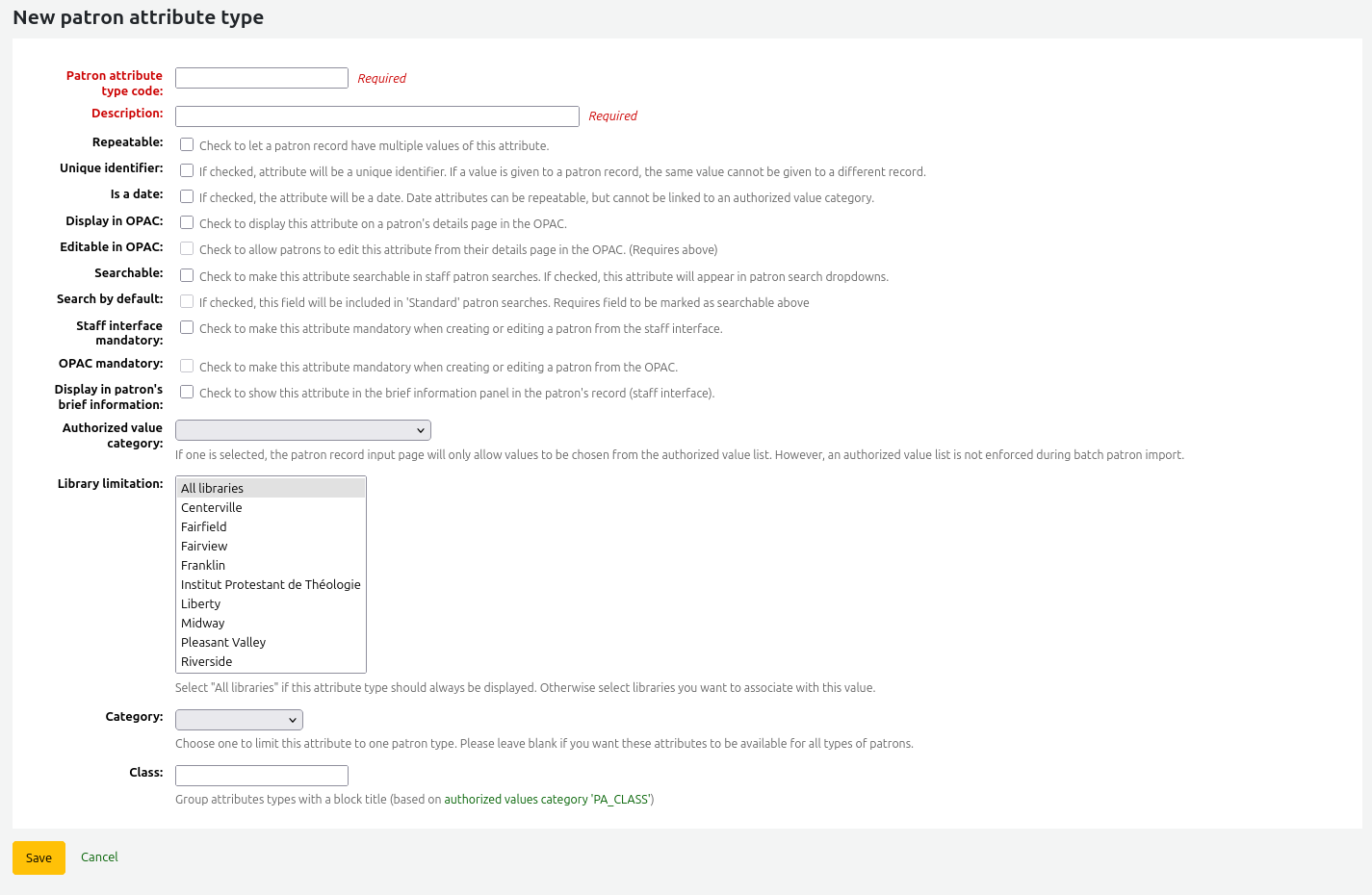 New patron attribute type form