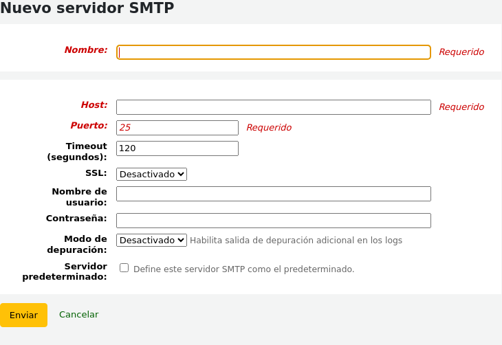 New SMTP server form