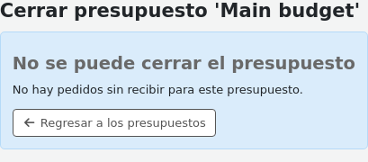 Message reading "There are no unreceived orders for this budget." with a link to go back.