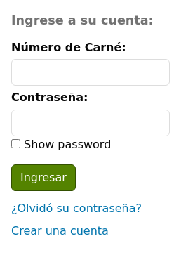 'Log in to your account' section on the OPAC homepage, showing input fields for Card number and Password. Underneath the 'Log in' button are two hyperlinks: 'Forgot your password?' and 'Create an account'.