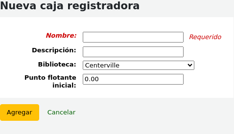 Add new cash register form