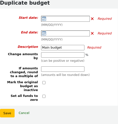 Form to duplicate a budget