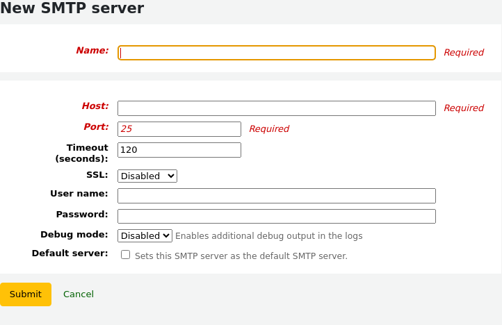 New SMTP server form
