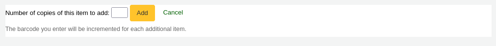 The buttons under the add item form are replaced by 'Number of copies of this item to add' with an input box in which to enter the number