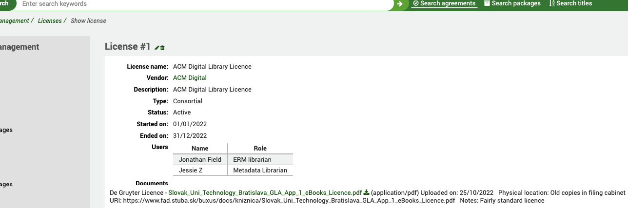 Full view of a license, with all the license's details