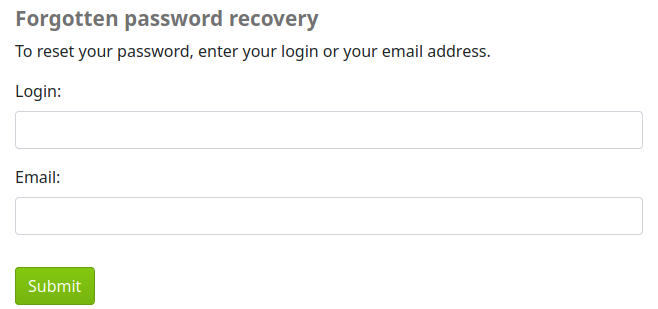 The reset password form