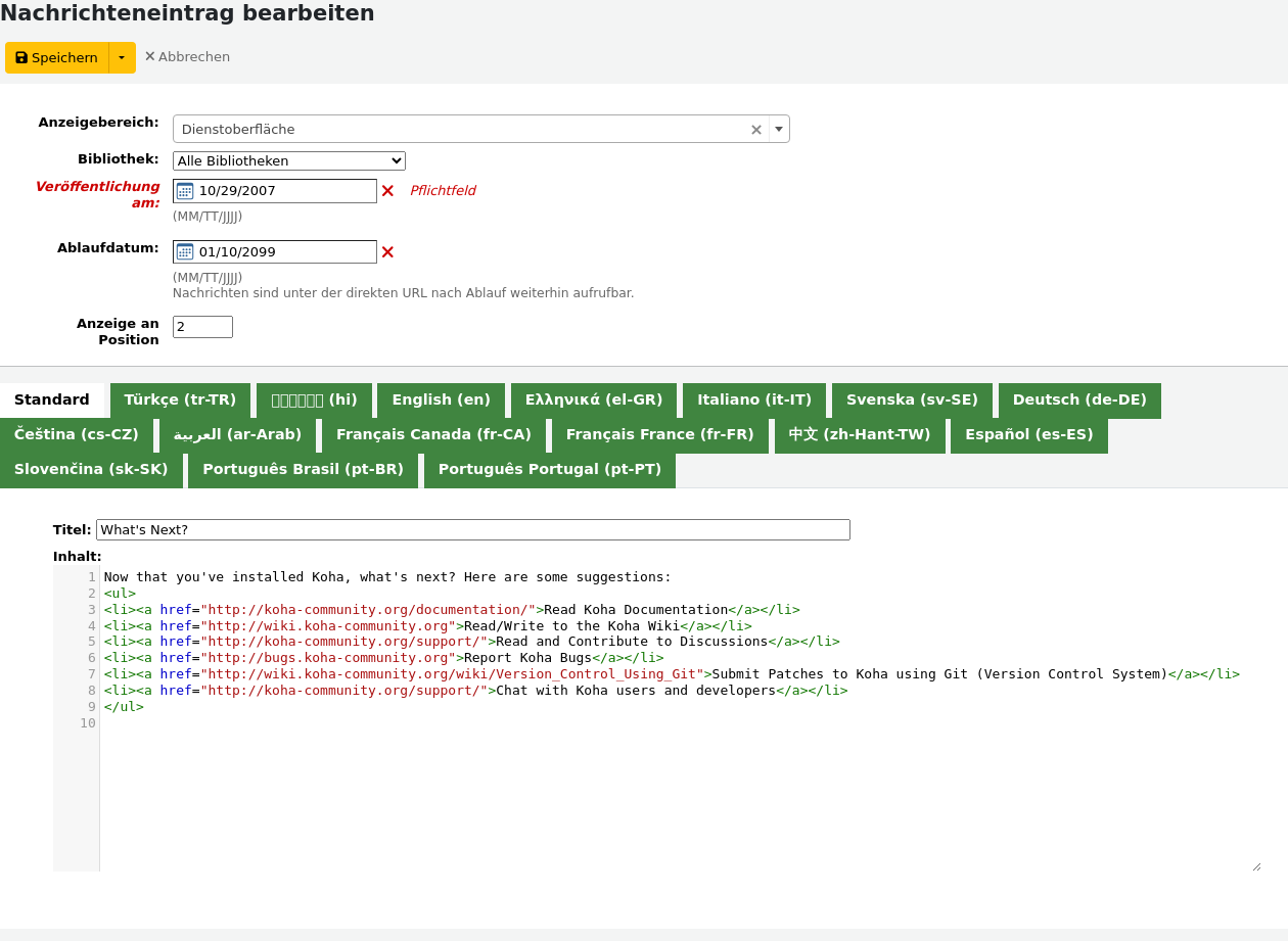 Beispiel einer OpacNav-HTML-Anpassung mit Links zu Seiten