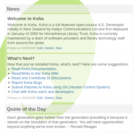 A quote of the day block under the news blocks on the main page of the staff interface