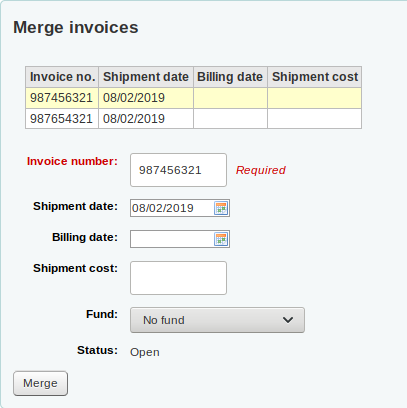 Merge invoices form