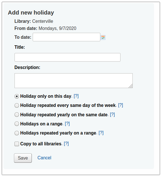 Add new holiday form