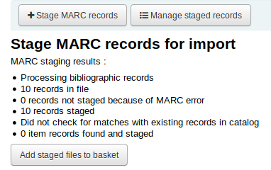 Staged file summary with an added button to add staged records to basket