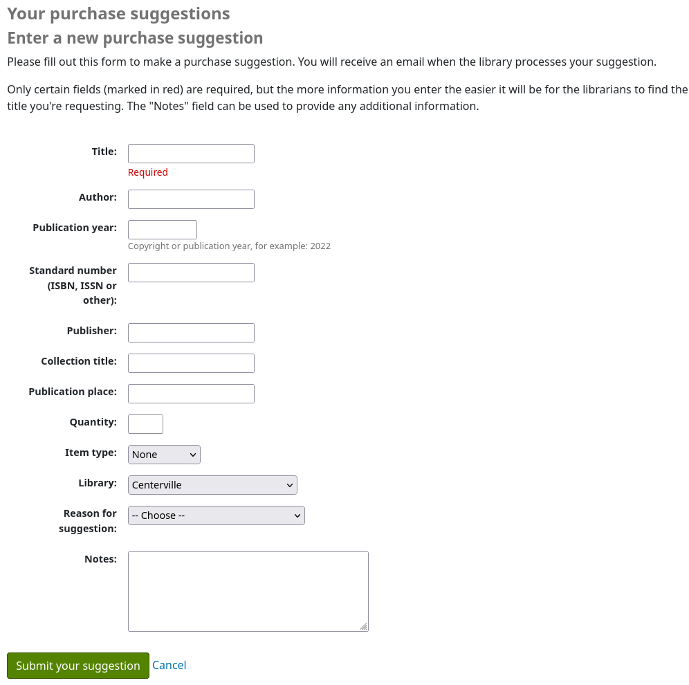 New purchase suggestion form