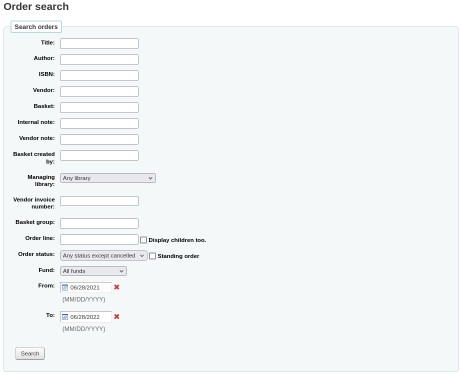 The advanced order search form
