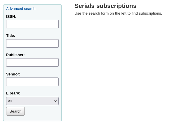 Search form of serials subscriptions