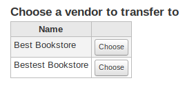 List of vendors to transfer an order to