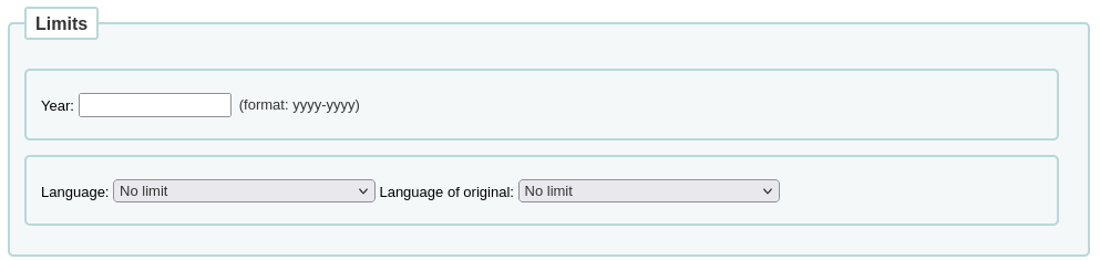 Date and language limits section of the advanced search form in the staff interface