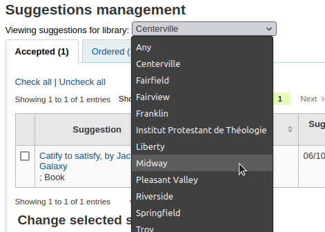 Branch filter for suggestions