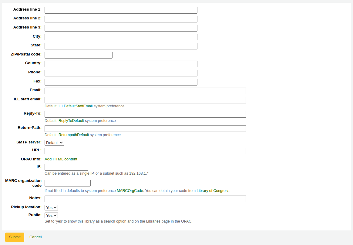 Second section of the new library form