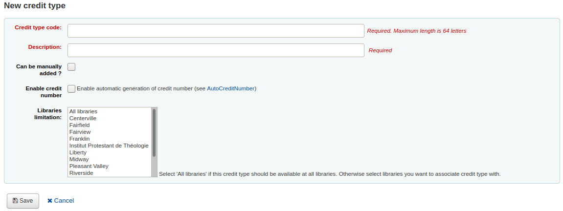 New credit type form